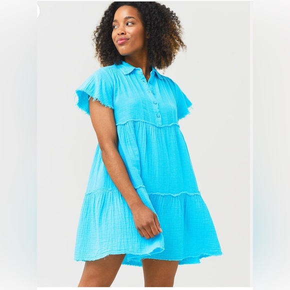 STARK X morgan cotton gauze Tiffany blue dress size XS - Picture 1 of 5